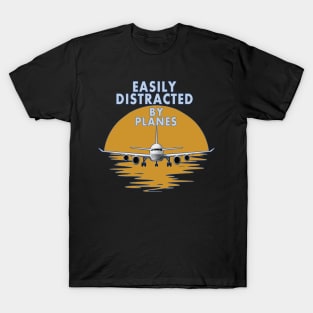 Easily Distracted By Airplanes Retro Airplane Funny Pilot T-Shirt